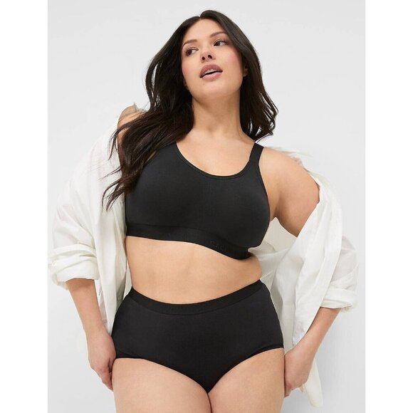 Cacique 40C Bra Black Cotton Unlined No Wire Scoop Neck Lane Bryant Full Figure - Picture 1 of 13